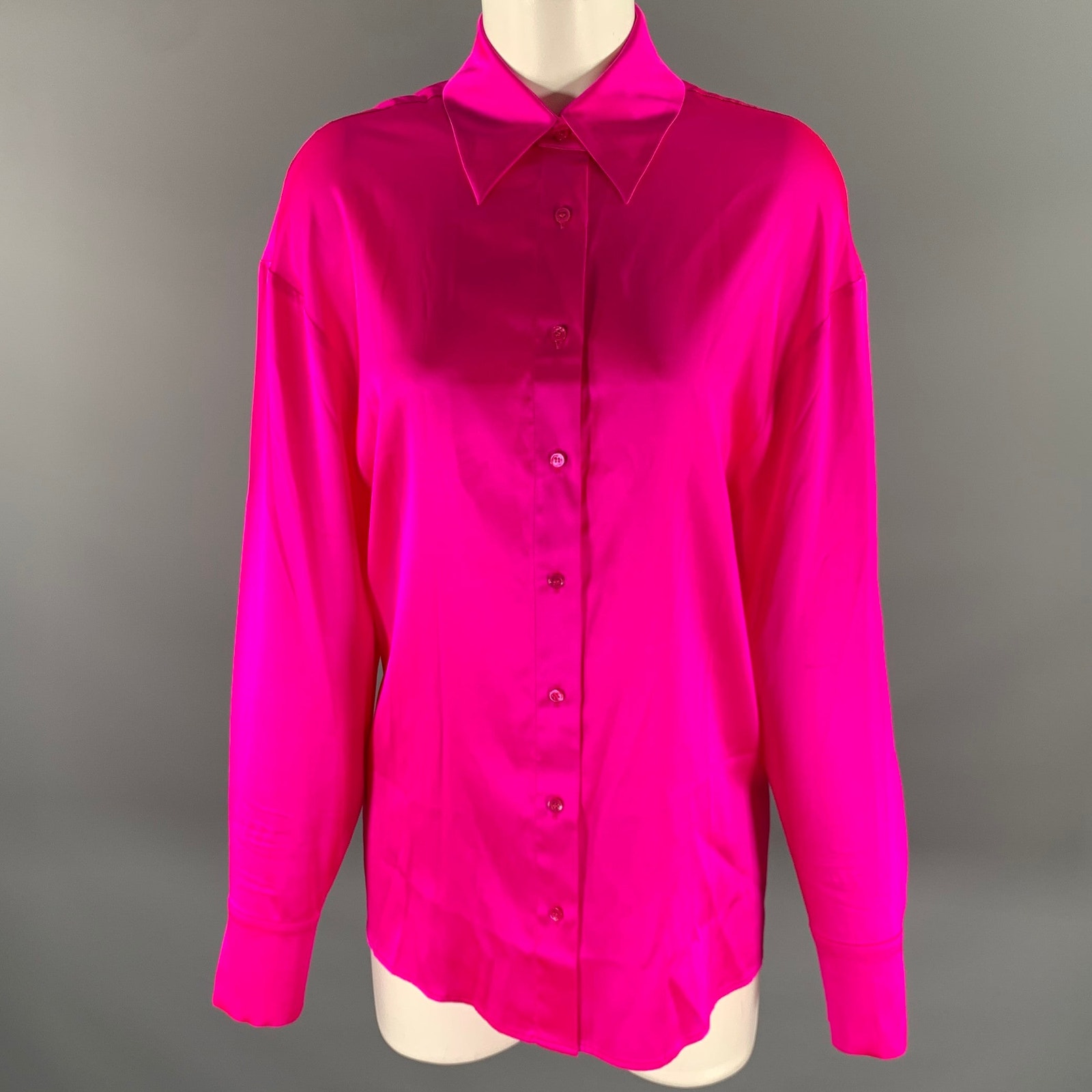 Retrofete Size Xs Pink Fuchsia Silk Spandex Button Up Shirt